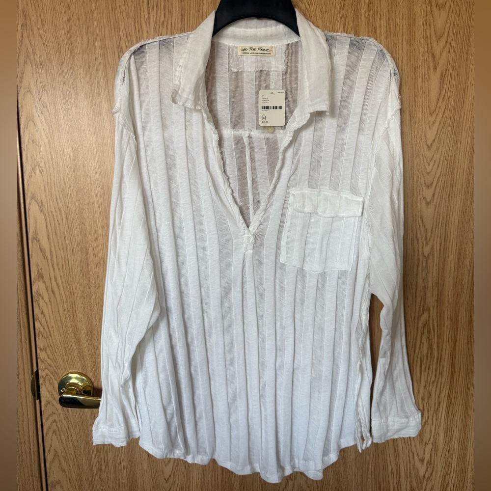 New We The Free White Stripe Casual Button Down Shirt